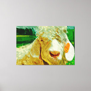 Angora Goat met Label in het oor Abstracte impress Canvas Afdruk