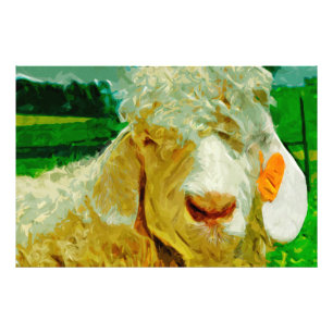 Angora Goat met Label in het oor Abstracte impress Foto Afdruk
