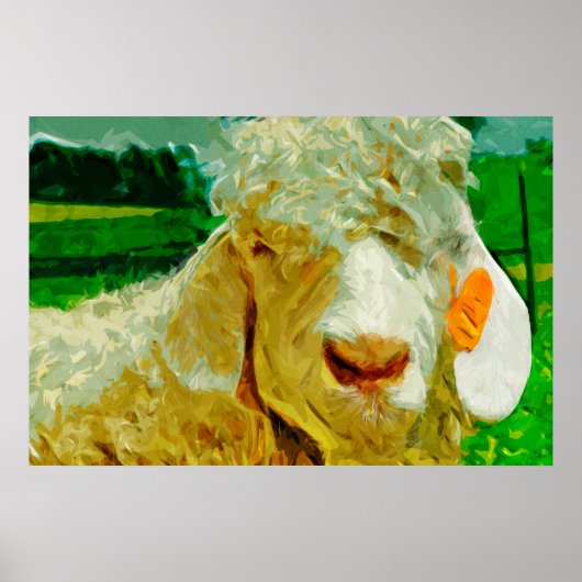 Angora Goat met Label in het oor Abstracte impress Poster (Voorkant)