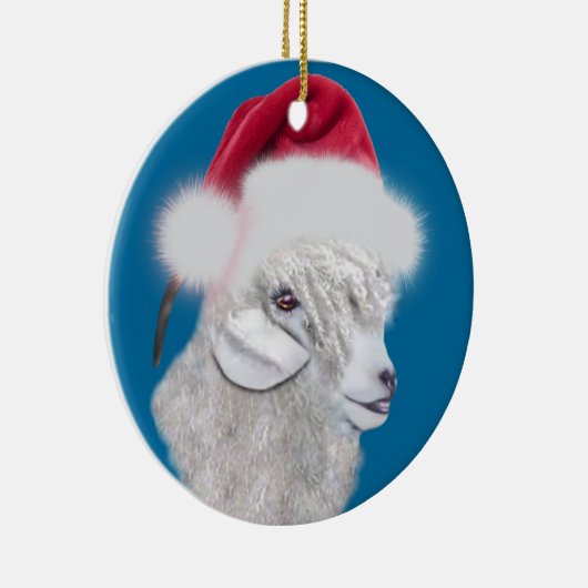 Angora Goat Santa Hat-kerstversiering Keramisch Ornament (Rechts)