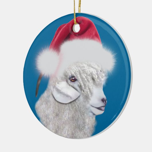 Angora Goat Santa Hat-kerstversiering Keramisch Ornament (Links)
