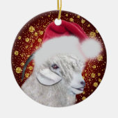 Angora Goat Santa Hat-kerstversiering Keramisch Ornament (Voorkant)