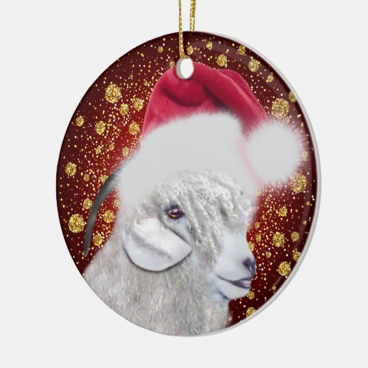 Angora Goat Santa Hat-kerstversiering Keramisch Ornament (Links)