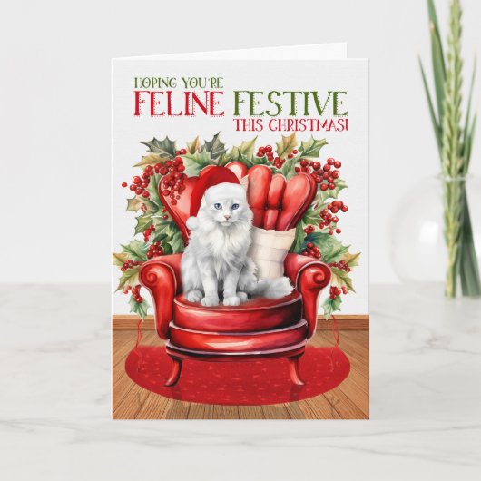 Angora Kerst Kat FELINE Feestelijk Feestdagen Kaart (Voorkant)