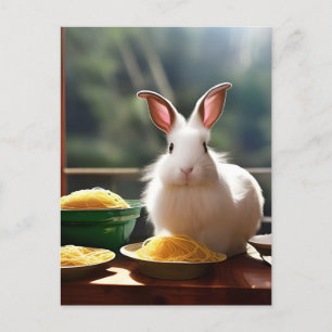Angora konijn met spaghetti briefkaart