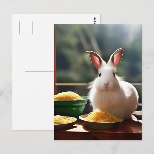 Angora konijn met spaghetti briefkaart (Voorkant / Achterkant)