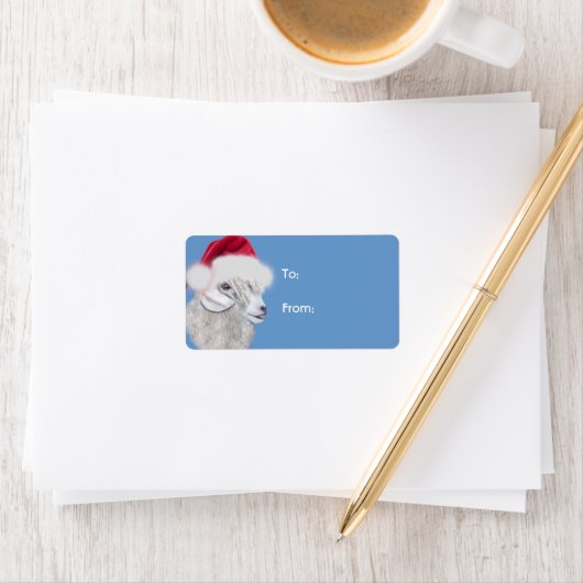 Angora Santa Goat met kerstcadeaus Label (Insitu)