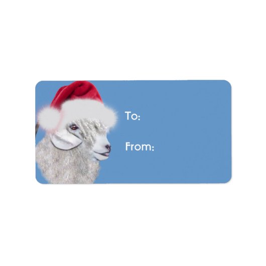 Angora Santa Goat met kerstcadeaus Label (Voorkant)