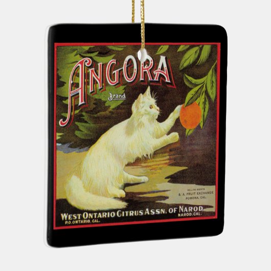  Angora White Cat Citrus Fruit Label Keramisch Ornament (Rechts)