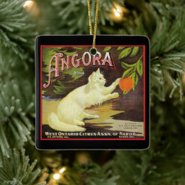 Angora White Cat Citrus Fruit Label Keramisch Ornament