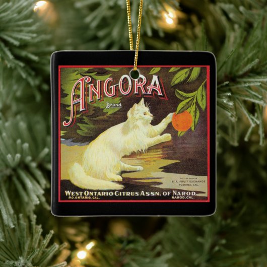  Angora White Cat Citrus Fruit Label Keramisch Ornament (Boom)
