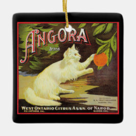  Angora White Cat Citrus Fruit Label Keramisch Ornament