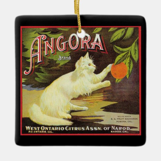  Angora White Cat Citrus Fruit Label Keramisch Ornament (Voorkant)