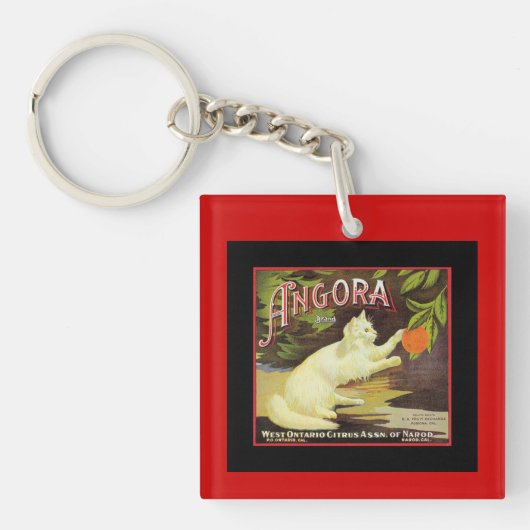 Angora White Cat Citrus Fruit Label Sleutelhanger (voorkant)