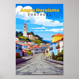 Angra Heroismo Portugal Travel Art Vintage Poster