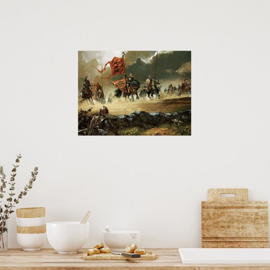 Angreifende Ritter unter einer Standarte Poster (Keuken)