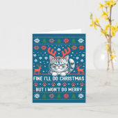 Angry Antler Cat Funny Xmas Ugly Sweater Long Slee Kaart (Gele Bloem)