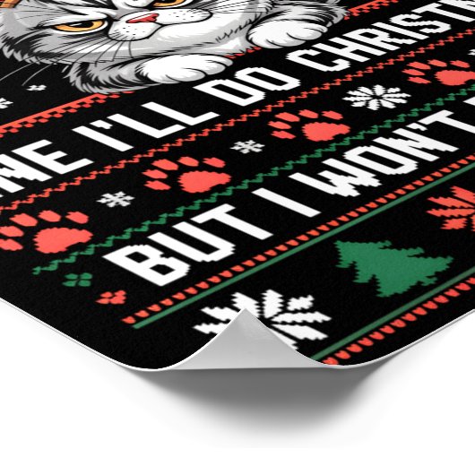 Angry Antler Cat Funny Xmas Ugly Sweater Long Slee Poster (Hoek)