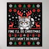 Angry Antler Cat Funny Xmas Ugly Sweater Long Slee Poster (Voorkant)
