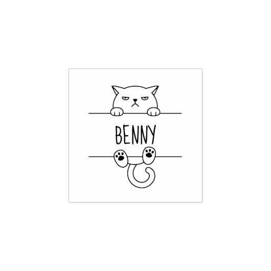 Angry Bad Tempered Cat Custom Name 1x1 Rubberstempel (Afrduk)
