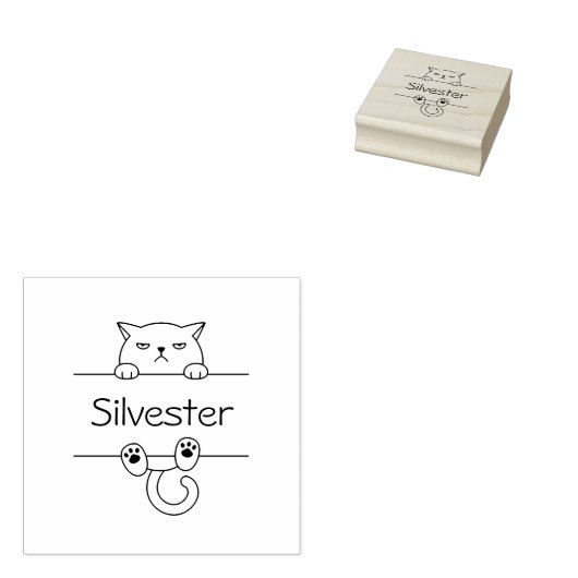 Angry Bad Tempered Cat Custom Name Rubberstempel (Gestempeld)