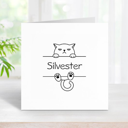 Angry Bad Tempered Cat Custom Name Rubberstempel