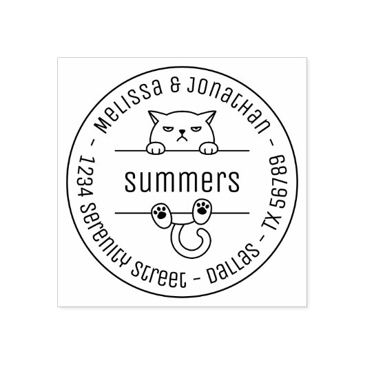 Angry Bad Tempered Cat Round Address 2 Rubberstempel (Afrduk)