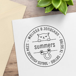 Angry Bad Tempered Cat Round Address 2 Rubberstempel