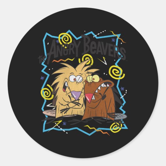 Angry Beavers Karakters 90's Ronde Sticker (Voorkant)