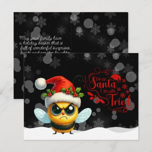 Angry Bee Dear Santa I Really Tried Postcard Briefkaart (Voorkant / Achterkant)