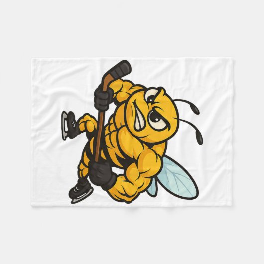 Angry Bee Ice Hockey Player Strong Insect  Fleece Deken (Voorkant (Horizontaal))