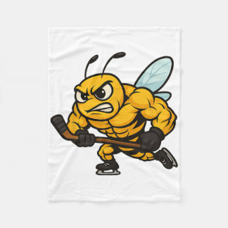 Angry Bee Ice Hockey Player Strong Insect Fleece Deken