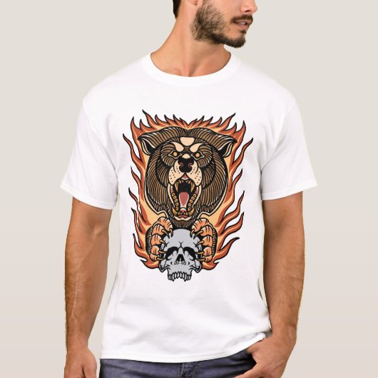 Angry beer met schedel tattoo illustratie t-shirt (Voorkant)