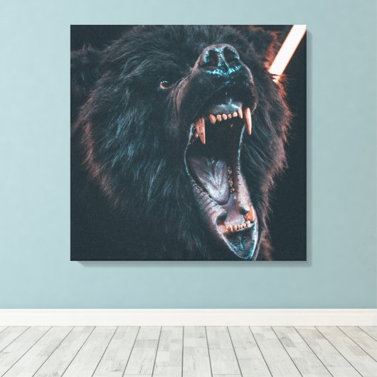 Angry Beer Teeth Black Beer Growl Canvas Afdruk (Insitu (Houten vloer))