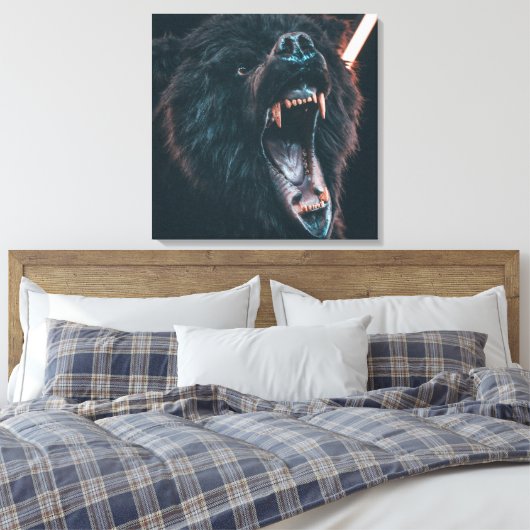 Angry Beer Teeth Black Beer Growl Canvas Afdruk (Insitu (Slaapkamer))