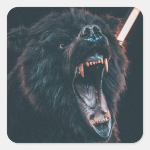 Angry Beer Teeth Black Beer Growl Vierkante Sticker