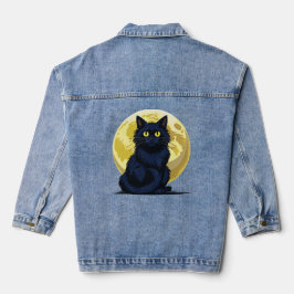 Angry black cat denim jacket