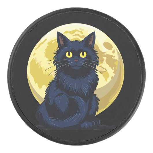 Angry black cat hockey puck (Voorkant)
