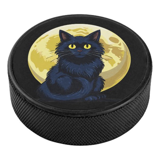 Angry black cat hockey puck (3/4)