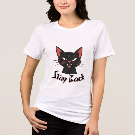 Angry Black Cat Minimal - BLIJF TERUG Tri-Blend Shirt (Voorkant)