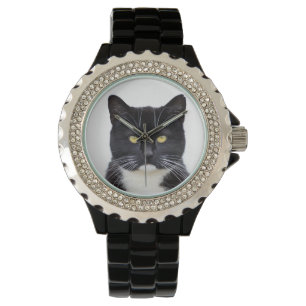 Angry Black en White Cat Watch Horloge