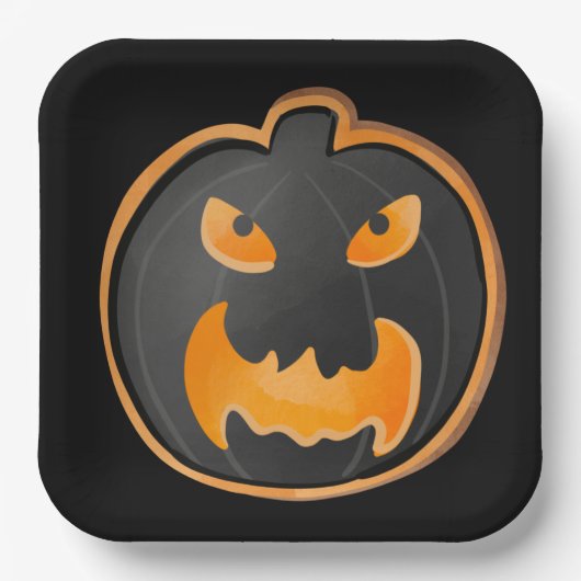ANGRY BLACK ORANJE HALLOWEEN PUMPKIN PAPIEREN BORDJE (Voorkant)