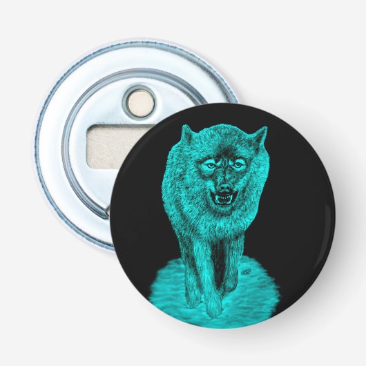 Angry Black Wolf in de nacht Button Flesopener (Voorkant)