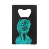 Angry Black Wolf in de nacht Creditkaart Flessenopener (Achterkant)