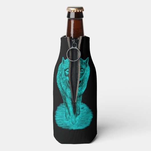 Angry Black Wolf in de nacht Flesjeskoeler (Fles Achterkant)