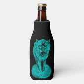 Angry Black Wolf in de nacht Flesjeskoeler (Fles Voorkant)