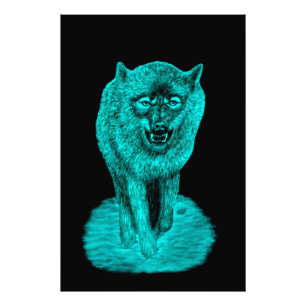 Angry Black Wolf in de nacht Foto Afdruk