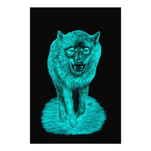Angry Black Wolf in de nacht Foto Afdruk (Voorkant)