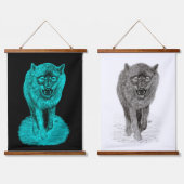 Angry Black Wolf in de nacht Hangend Wandkleed (Dubbel)