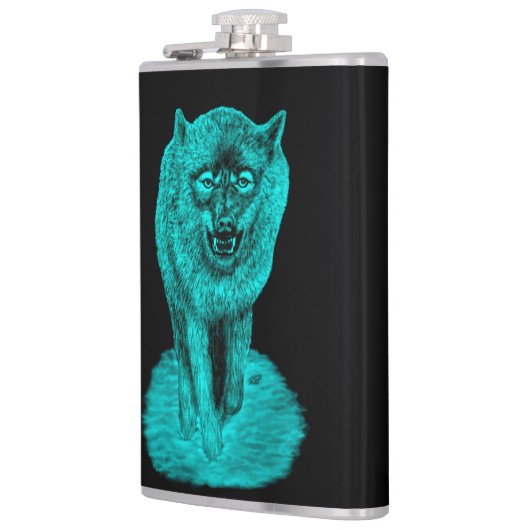 Angry Black Wolf in de nacht Heupfles (Links)